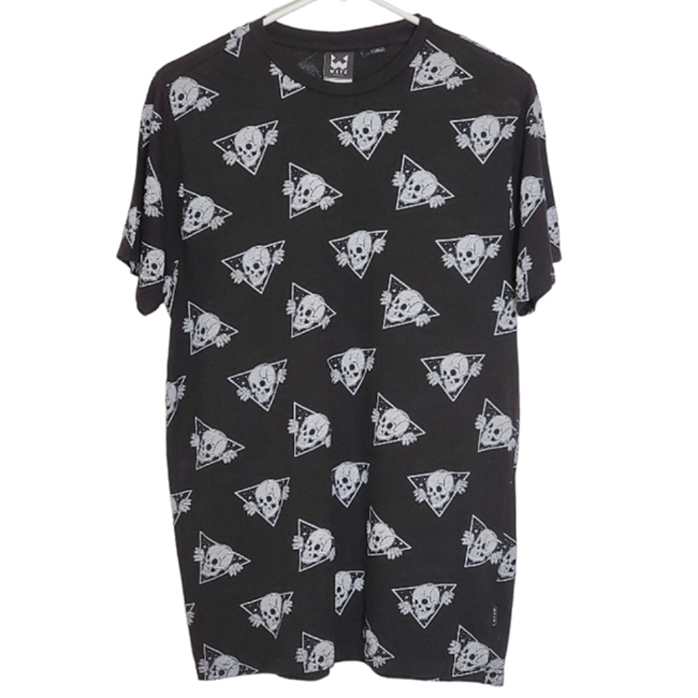 1325 * WXYZ Mfg. Co. Skull Print Tee Black White Size L